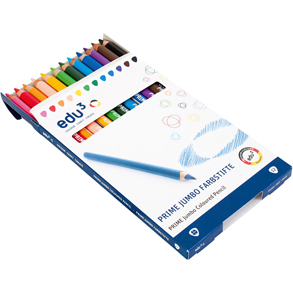 Edu3 edu jumbo colored pencil, thickness 10 mm, lead 6.25 mm, various colors, 12 pieces in a box