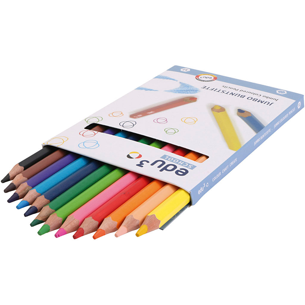 Edu3 edu jumbo colored pencils, 10 mm thick, 5 mm lead, various colors, 12 pieces in a box
