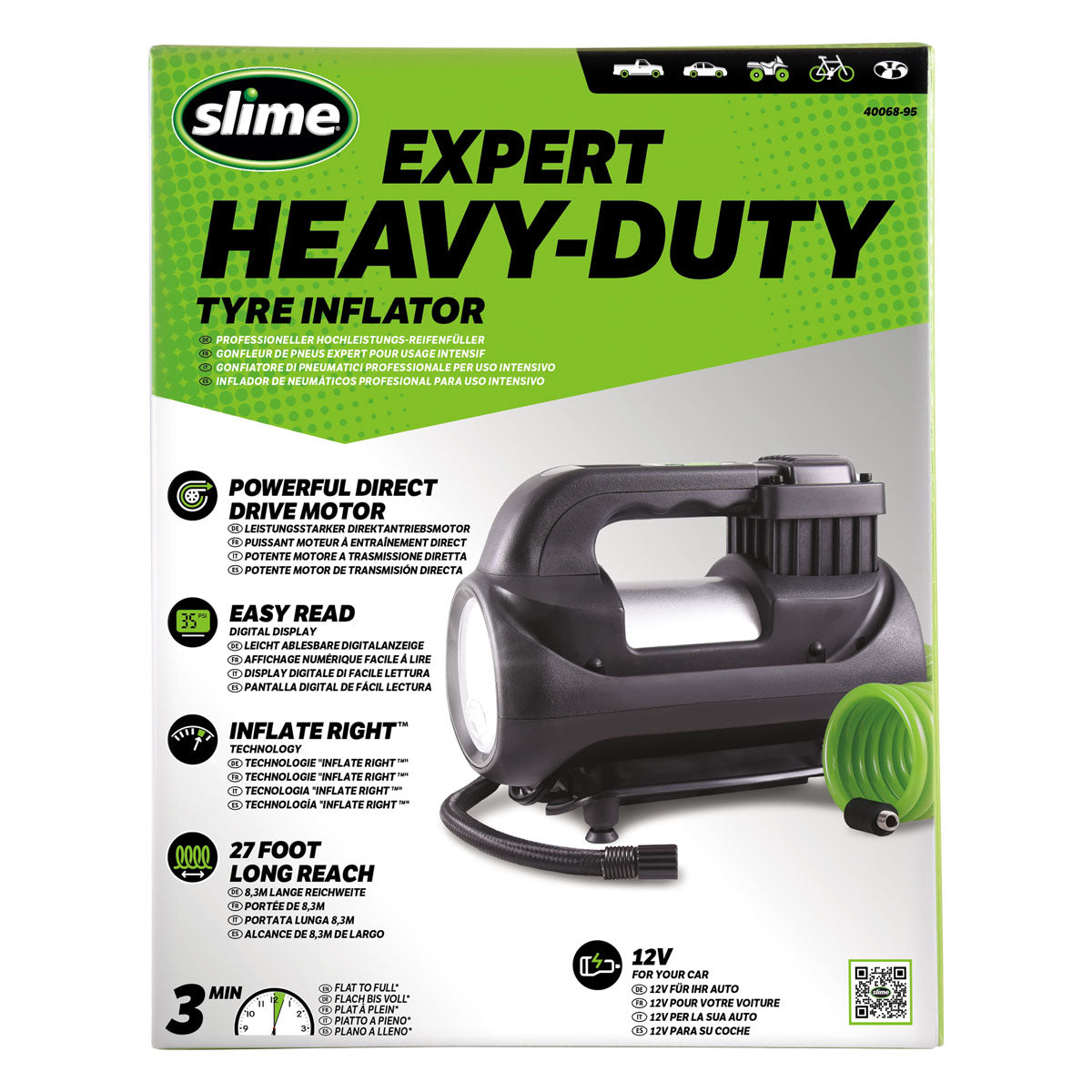 Slime expert heavy-duty 12v digitale bandenpomp compressor