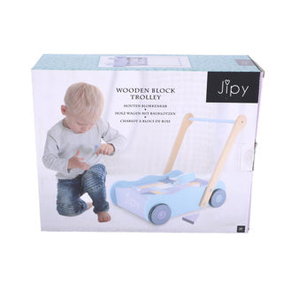 Jipy wooden block cart with plain wooden blocks