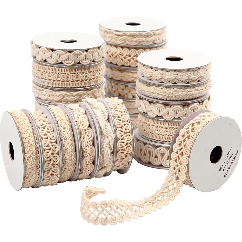 Creativ company decorative ribbon, w: 6-18 mm, cream, 56x0.90 m 1 box