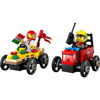 LEGO 60458 Stadt Große Fahrzeuge Raceatopakket: Pizza -Stammwagen gegen Feuerwehrwagen