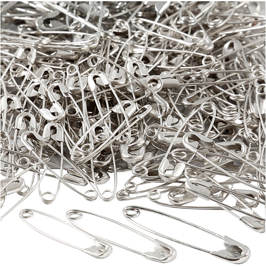 Creativ company safety pins, l: 28+31+36 mm, thickness 0.7-0.8 mm, silver, 600 pieces 1 box