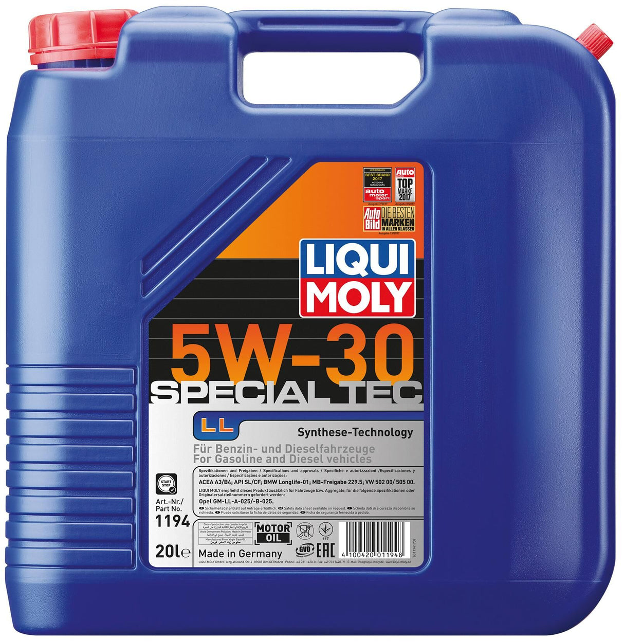 Liqui moly motor oil special tec ll . special tec ll 5w-30 20l motor oil