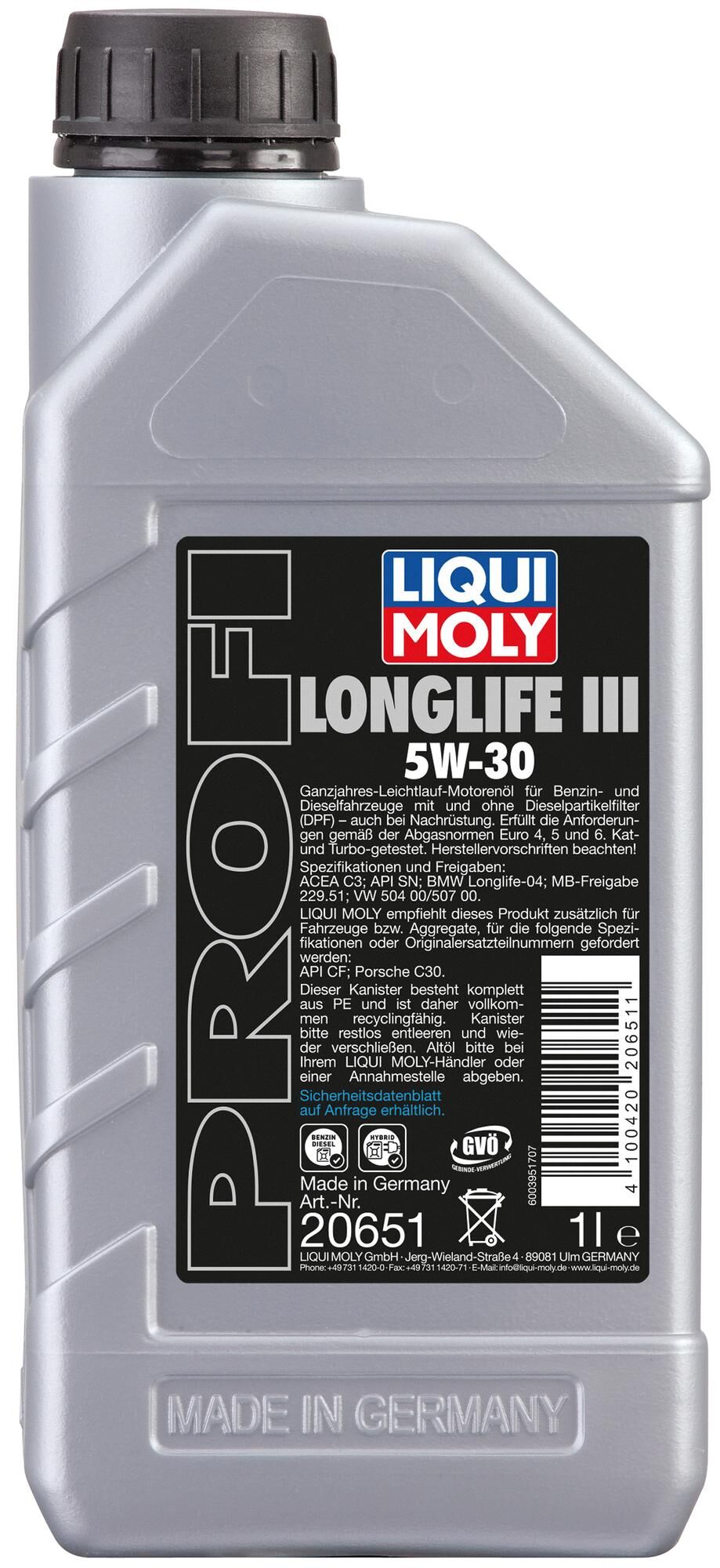 Liqui moly motor oils profi longlife iii . profi ll iii 5w-30 1l