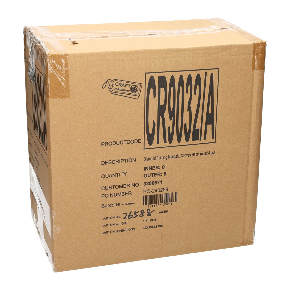 Diamond painting rond 30x30cm, set van 8 canvassen