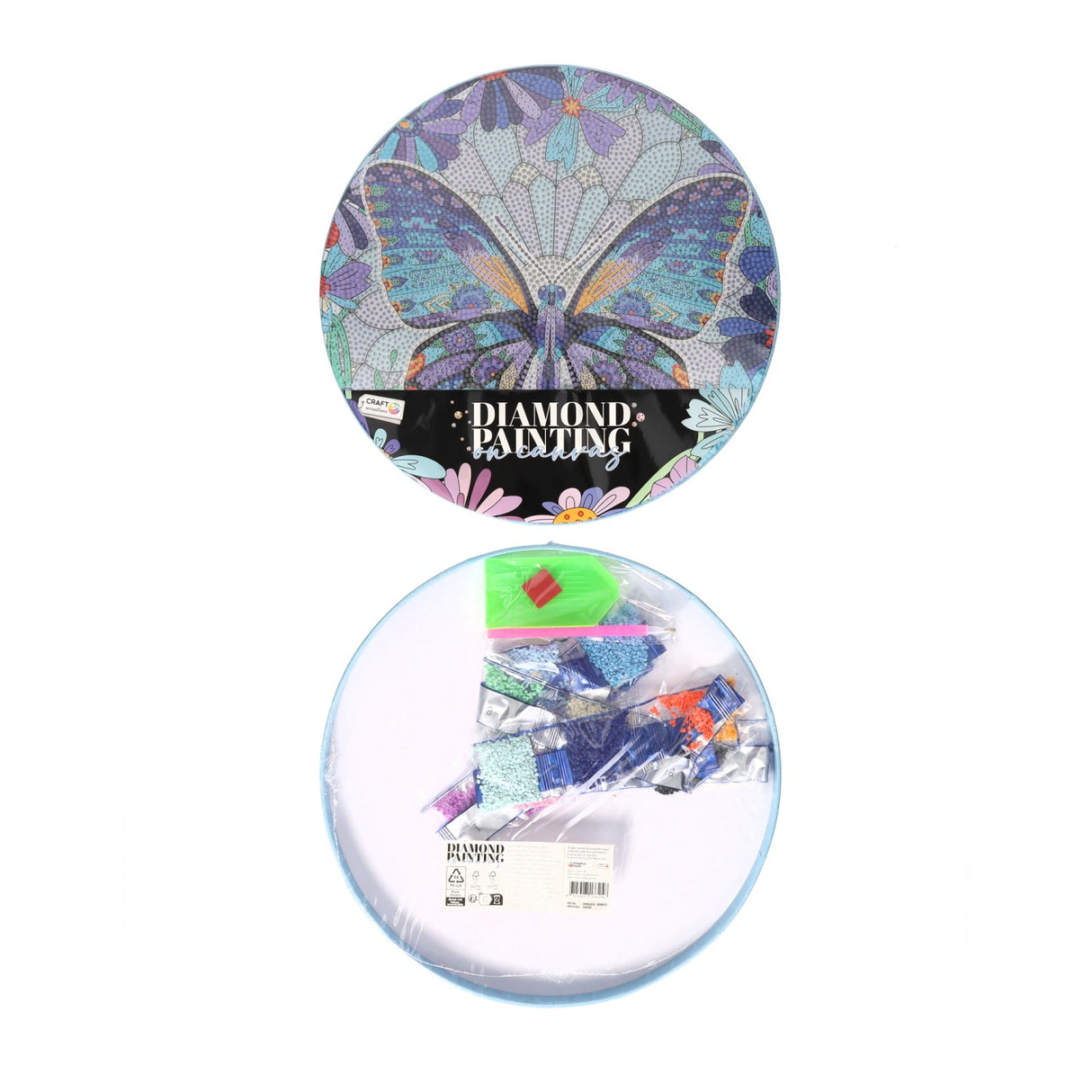 Diamond painting rond 30x30cm, set van 8 canvassen