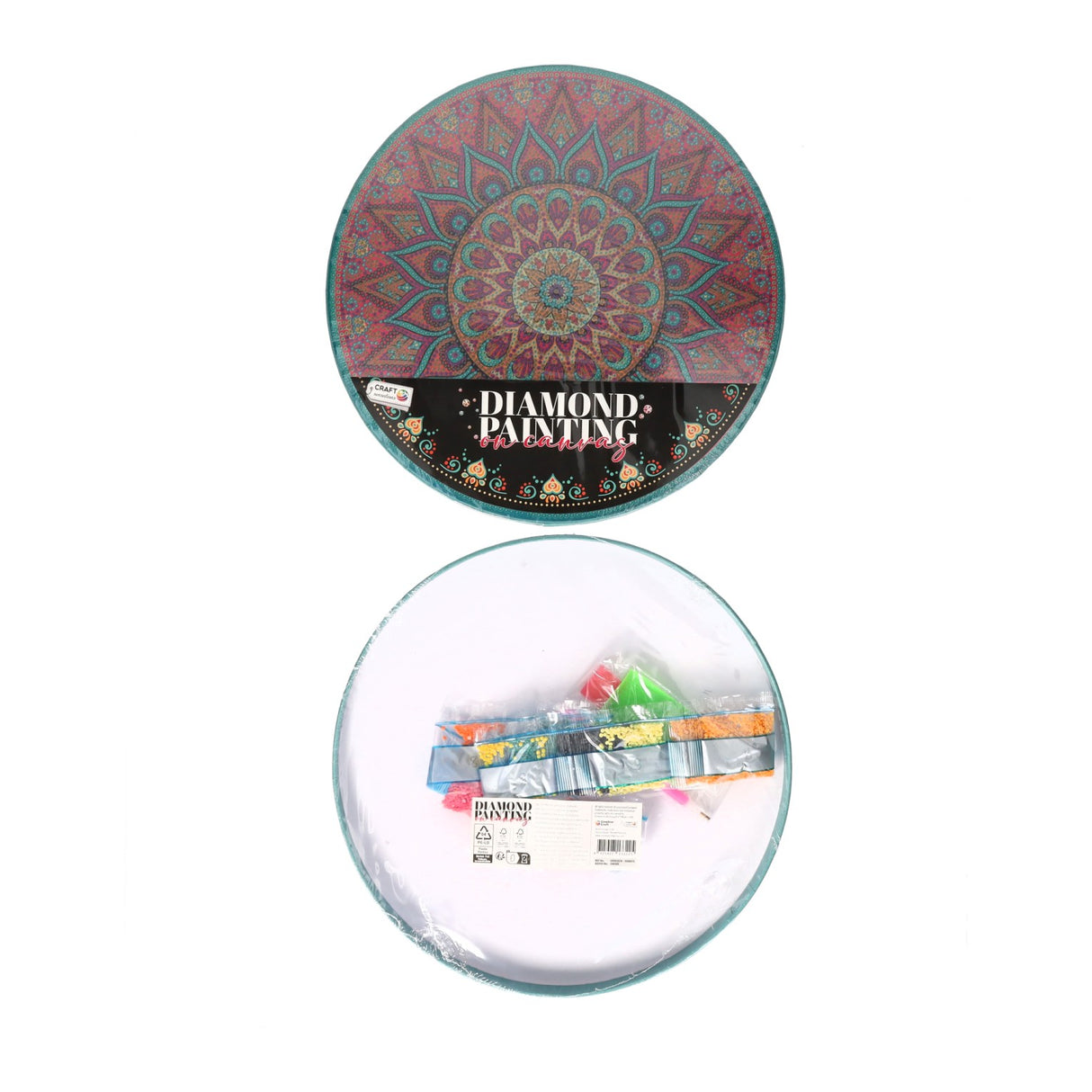 Diamond painting rond 30x30cm, set van 8 canvassen