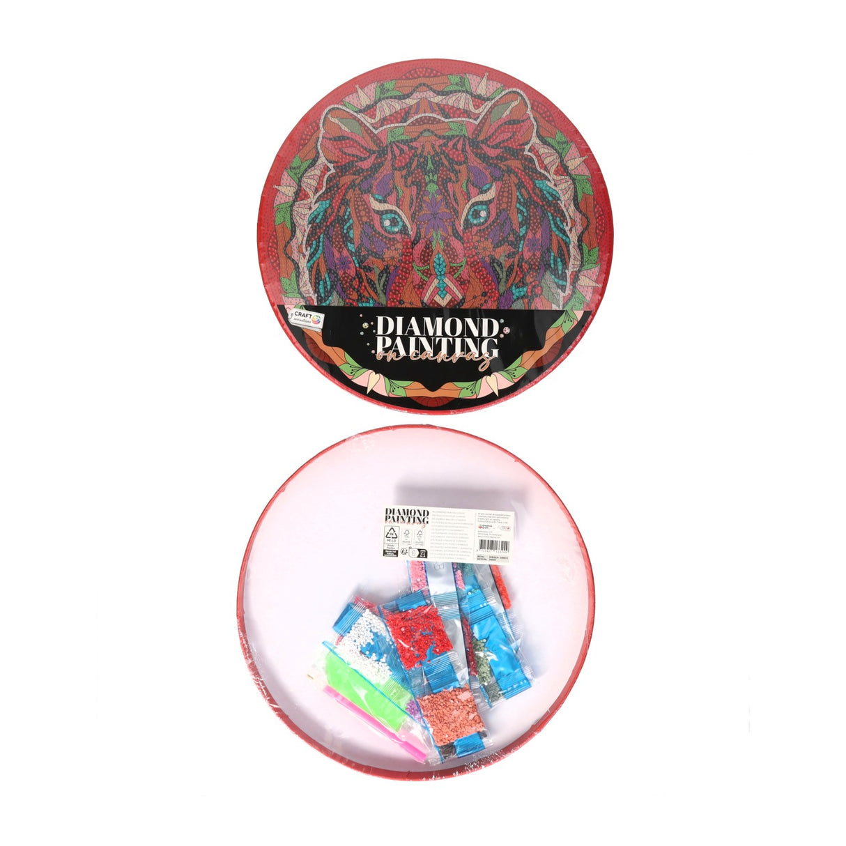 Diamond painting rond 30x30cm, set van 8 canvassen