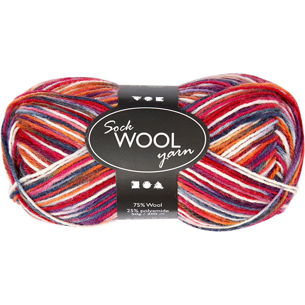 Creativ company sock yarn, l: 200 m, blue red harmony, 50 g 1 ball