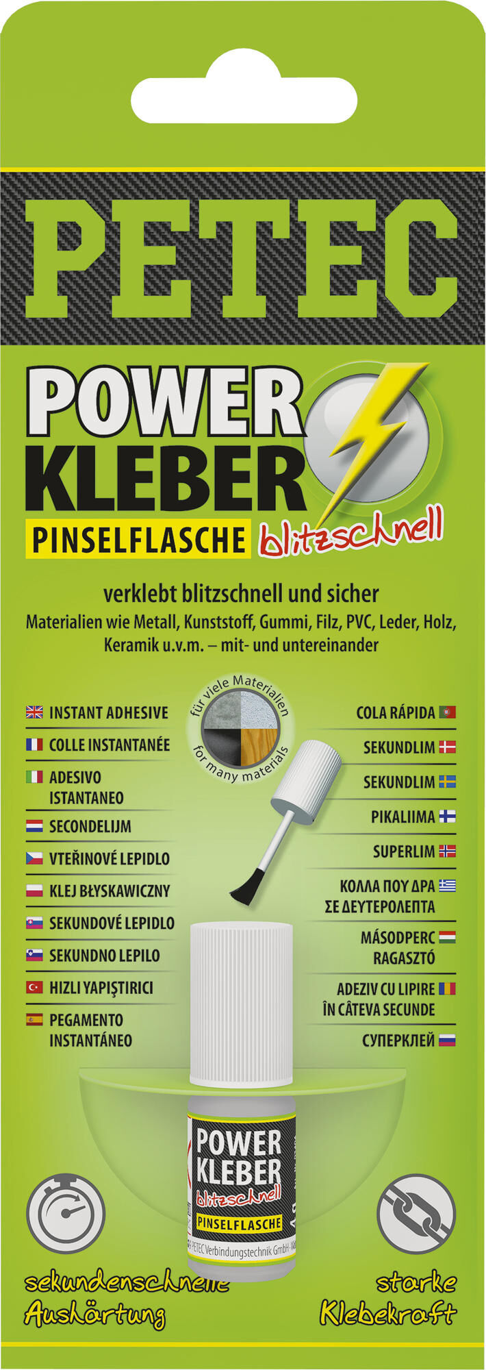 Petec universal glue power kleber blitzschnell second adhesive 4g sb brush bottles