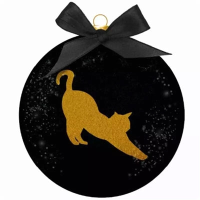 Plenty gifts Christmas bauble frosted silhouette cat gold black