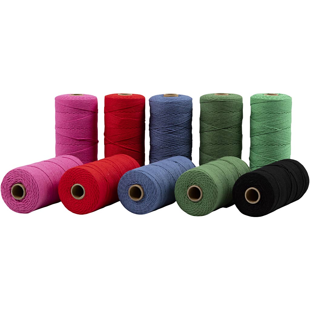 Creativ company macramé koord, l: 315 m, dikte 1 mm, dunne kwaliteit 12 12, sterke kleuren, 10x220 gr 1 doos