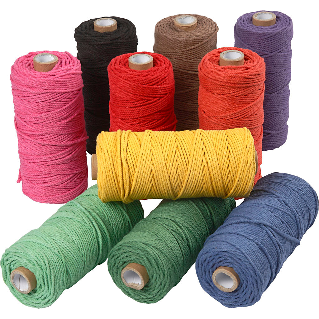 Creativ company macramé koord, l: 100 m, dikte 2 mm, dikke kwaliteit 12 36, sterke kleuren, 10x225 gr 1 doos