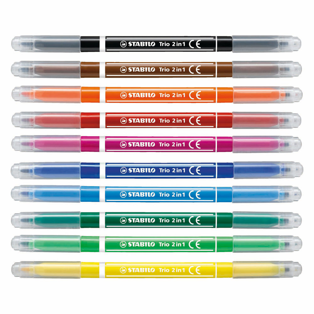 Stabilo Trio 2 in 1 - Filztip Stift und Fineliner in einem - Set 10 Stücke