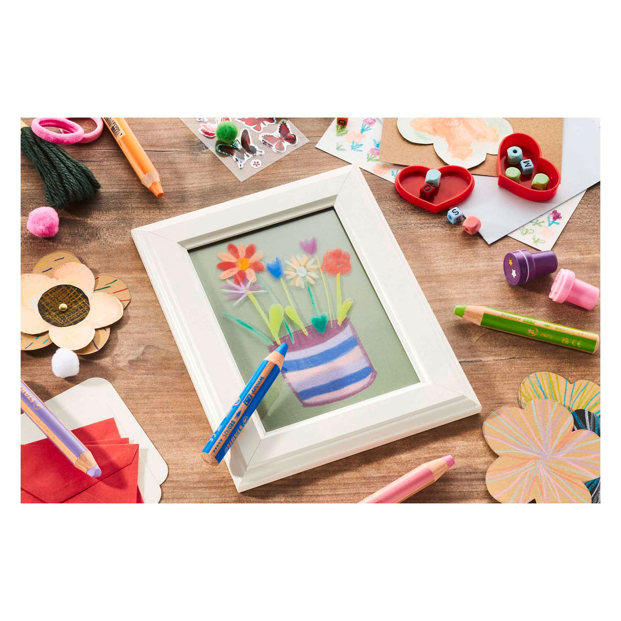 Stabilo woody 3in1 цветни моливи - 6 цвята