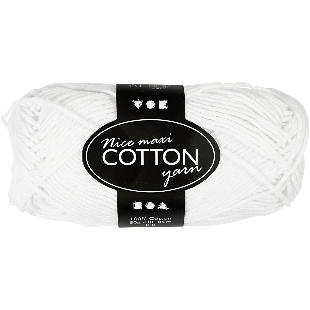 Creativ company cotton yarn, size 8 8, l: 80-85 m, size maxi, white, 50 g 1 ball