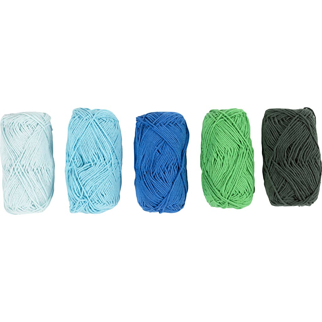 Creativ company cotton yarn, size 8 4, length 5x50 m, blue-green harmony, 5x20 gr, 1 box
