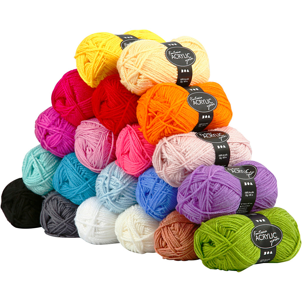 Creativ company fantasia acrylic yarn, l: 80 m, various colors, 20x50 g 1 box