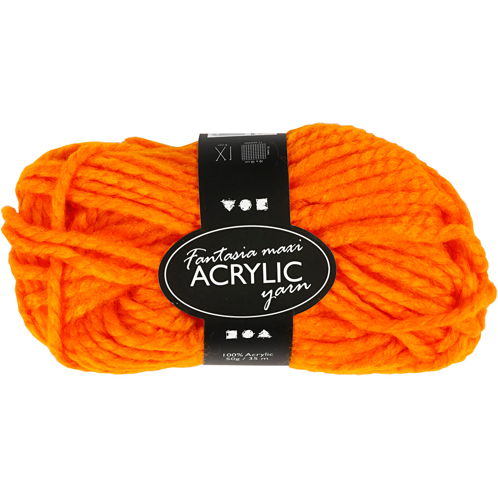 Creativ company fantasia acrylic yarn, l: 35 m, maxi, neon orange, 50 g 1 ball
