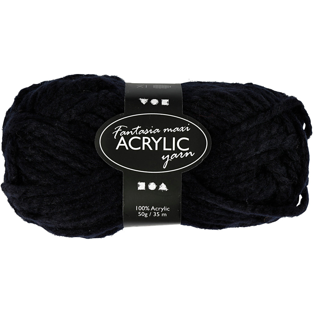 Creativ company fantasia acrylic yarn, l: 35 m, maxi, black, 50 g 1 ball