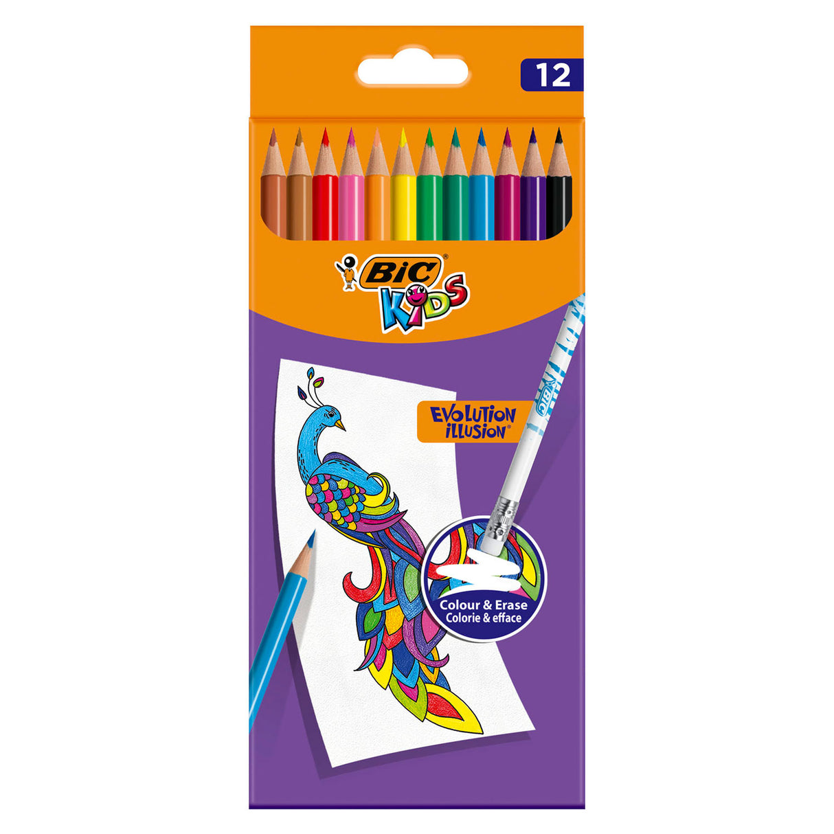 BIC Kids Evolution Erasable Coloured Pencils, 12 pcs.