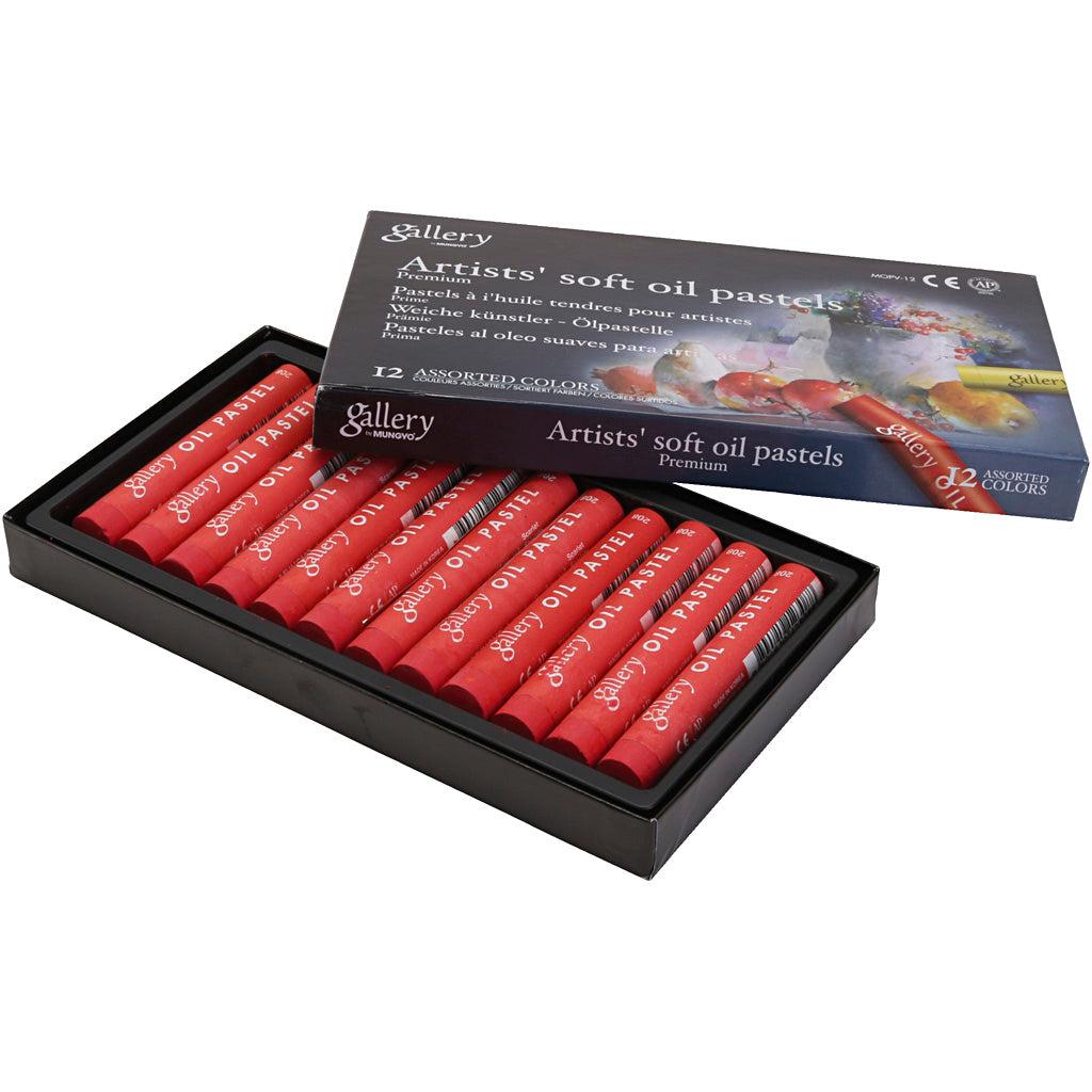 Gallery oliepastel, l: 7 cm, d 11 mm, dikte 11 mm, scarlet, 12 stuk 1 doos