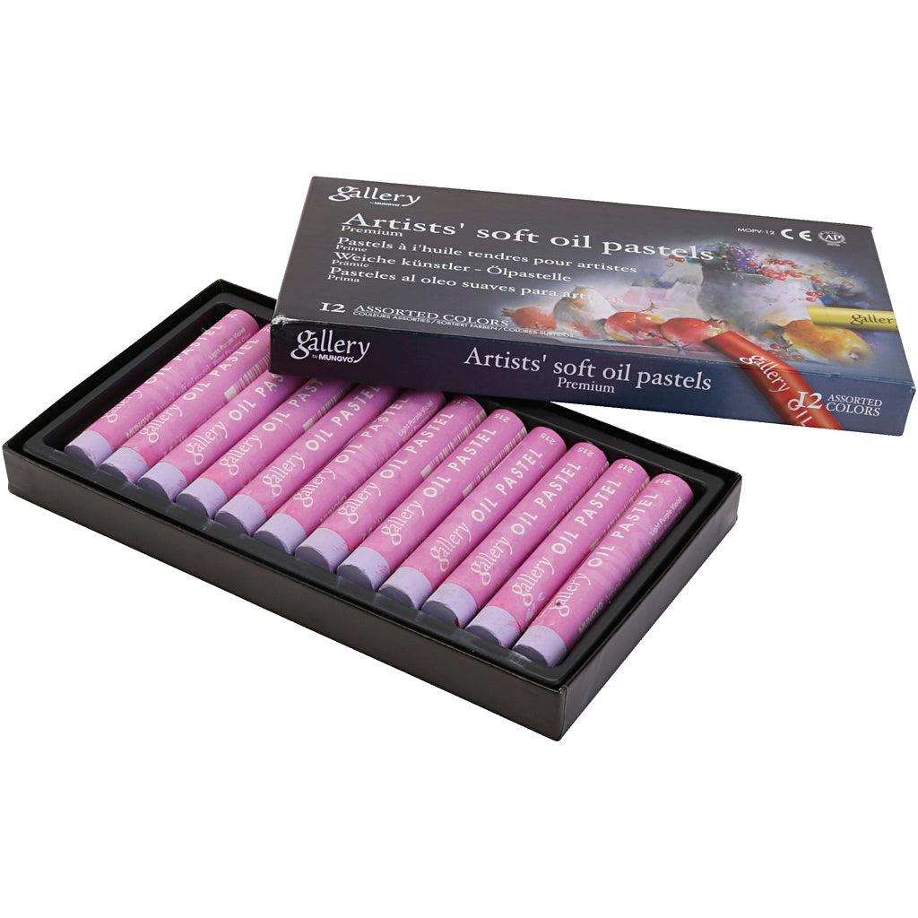 Gallery oliepastel, l: 7 cm, d 11 mm, dikte 11 mm, lichtpaars, 12 stuk 1 doos