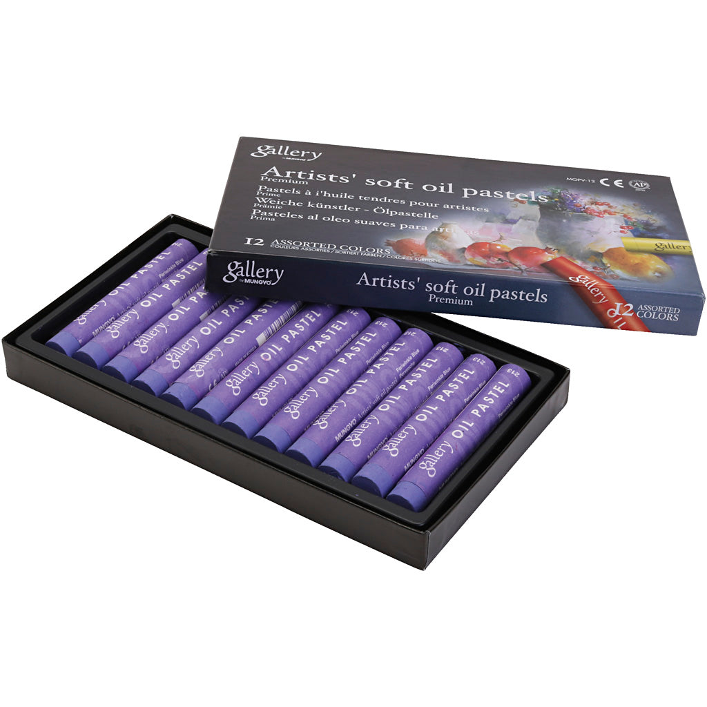 Gallery oil pastel, l: 7 cm, d 11 mm, thickness 11 mm, purple, 12 pieces in a box