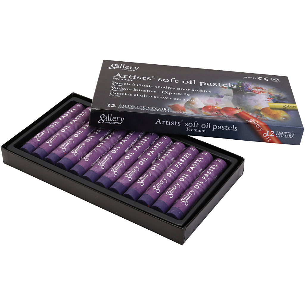 Gallery oil pastel, l: 7 cm, d 11 mm, thickness 11 mm, purple, 12 pieces in a box