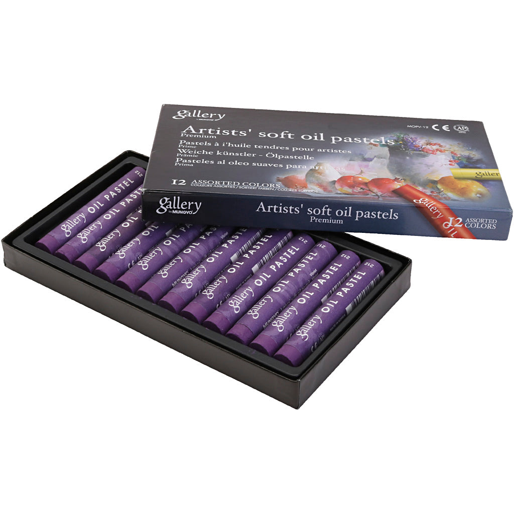 Gallery oil pastel, l: 7 cm, d 11 mm, thickness 11 mm, purple, 12 pieces in a box