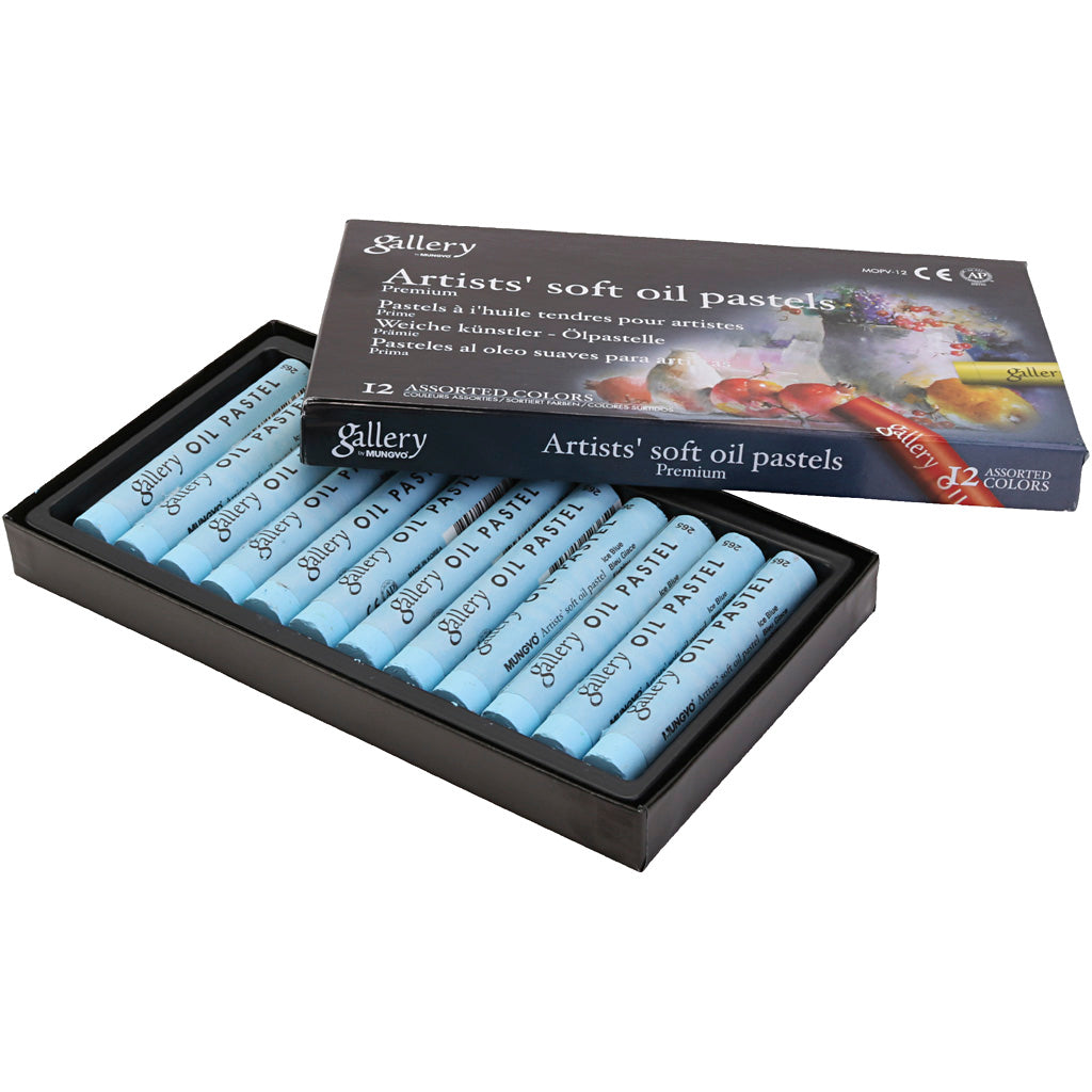 Gallery oil pastel, l: 7 cm, d 11 mm, thickness 11 mm, ice blue, 12 pieces in a box
