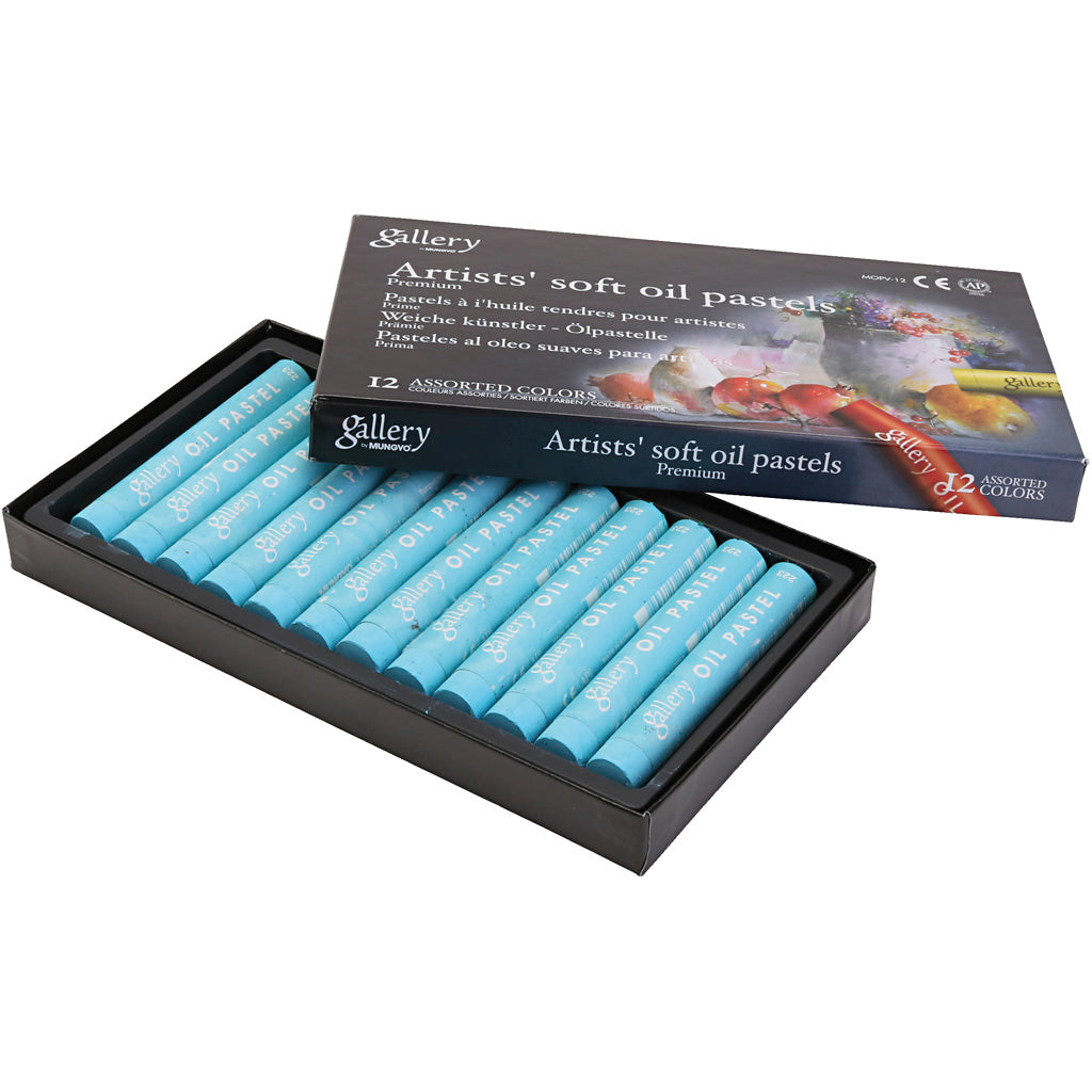 Gallery oil pastel, l: 7 cm, d 11 mm, thickness 11 mm, turquoise, 12 pieces in a box