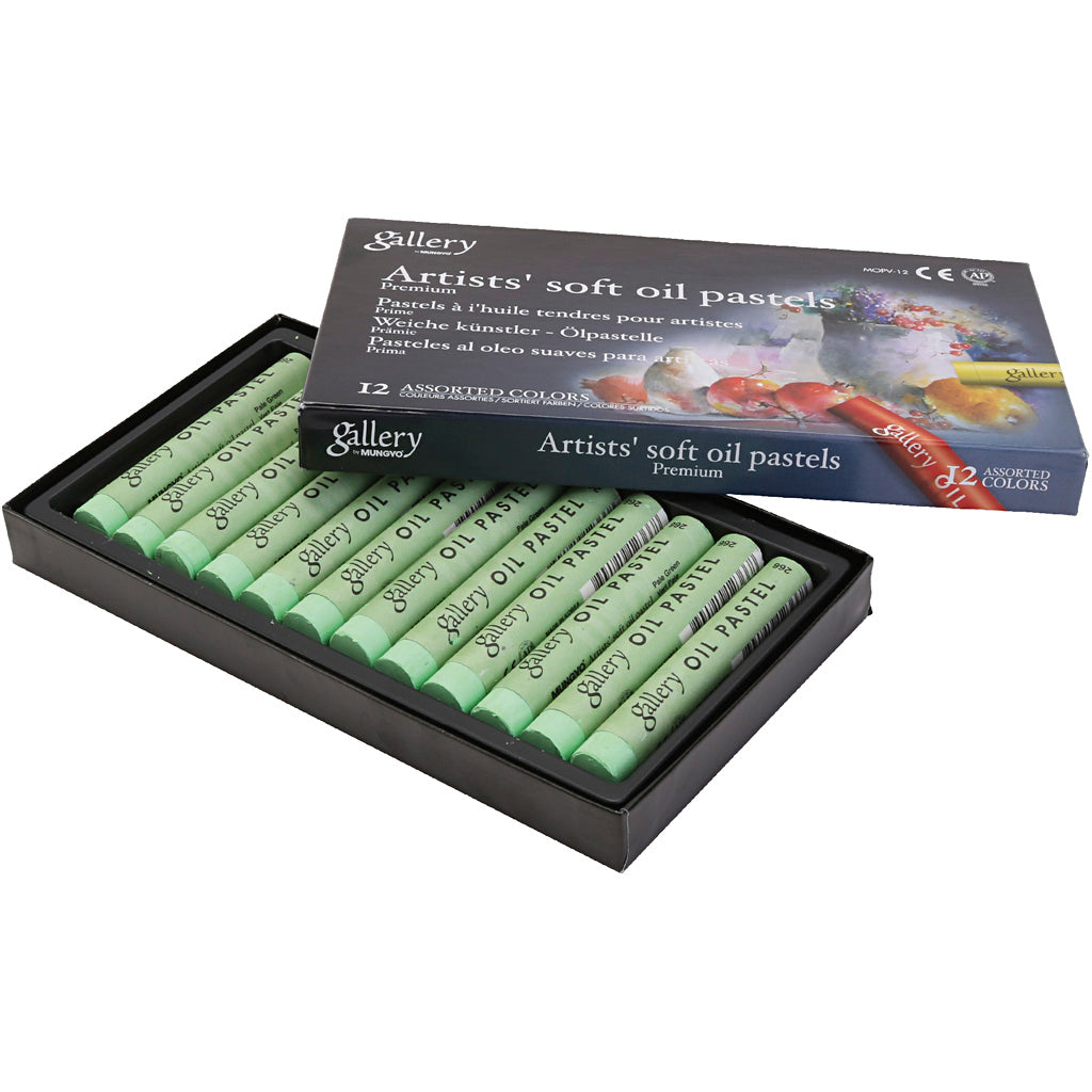 Gallery oil pastel, l: 7 cm, d 11 mm, thickness 11 mm, light green, 12 pieces in a box