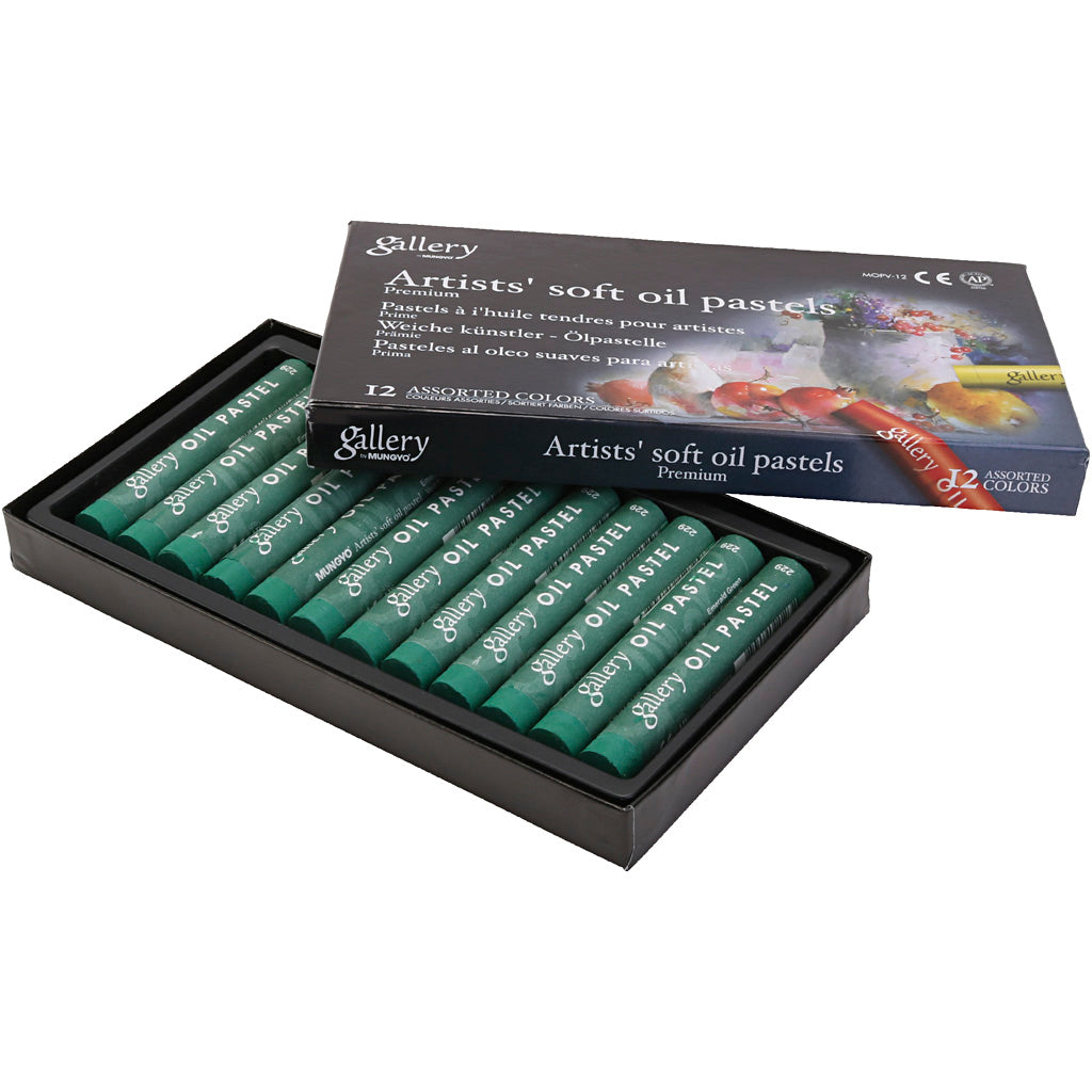 Gallery oil pastel, l: 7 cm, d 11 mm, thickness 11 mm, emerald green, 12 pieces in a box