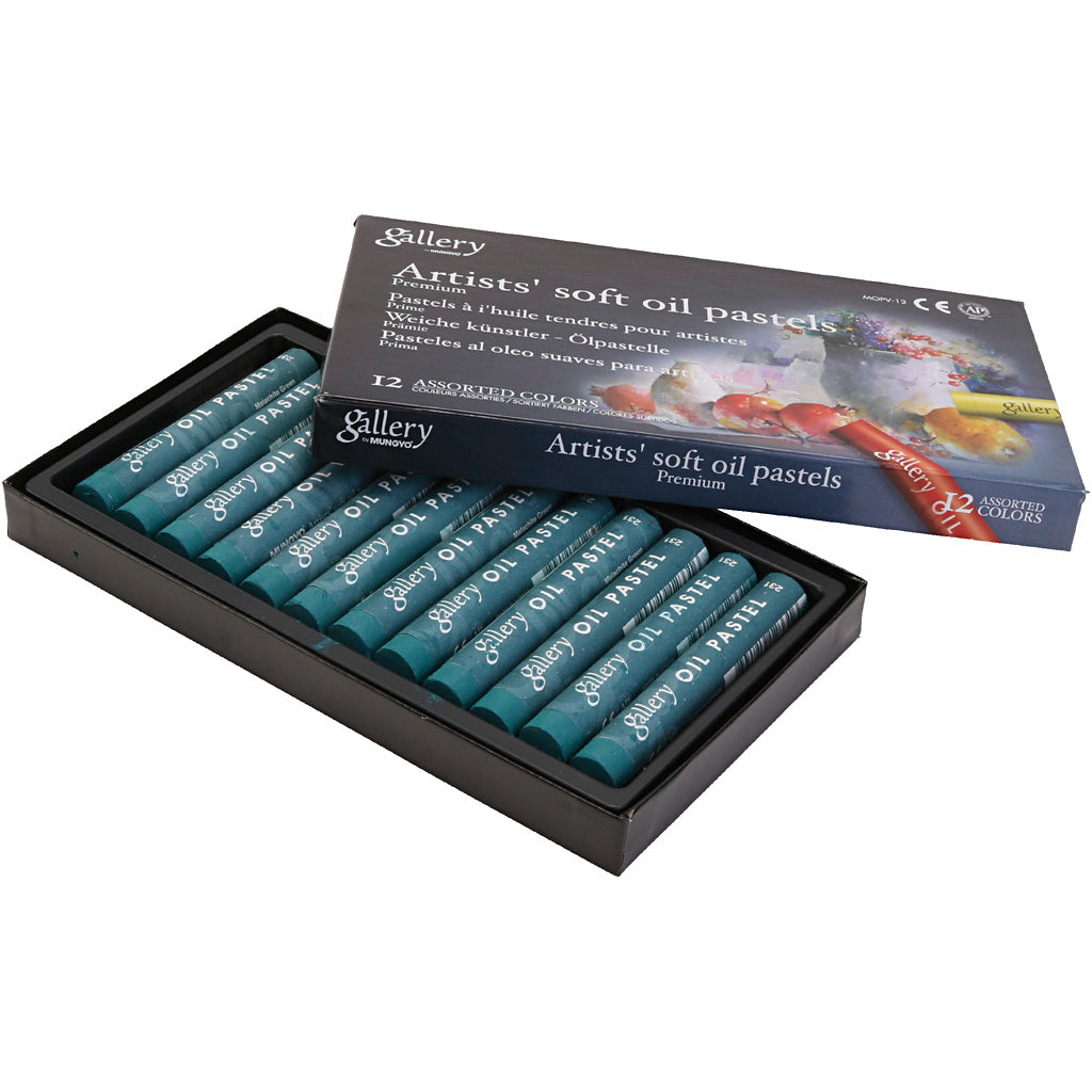 Gallery oil pastel, l: 7 cm, d 11 mm, thickness 11 mm, malachite green (180), 12 pieces 1 box