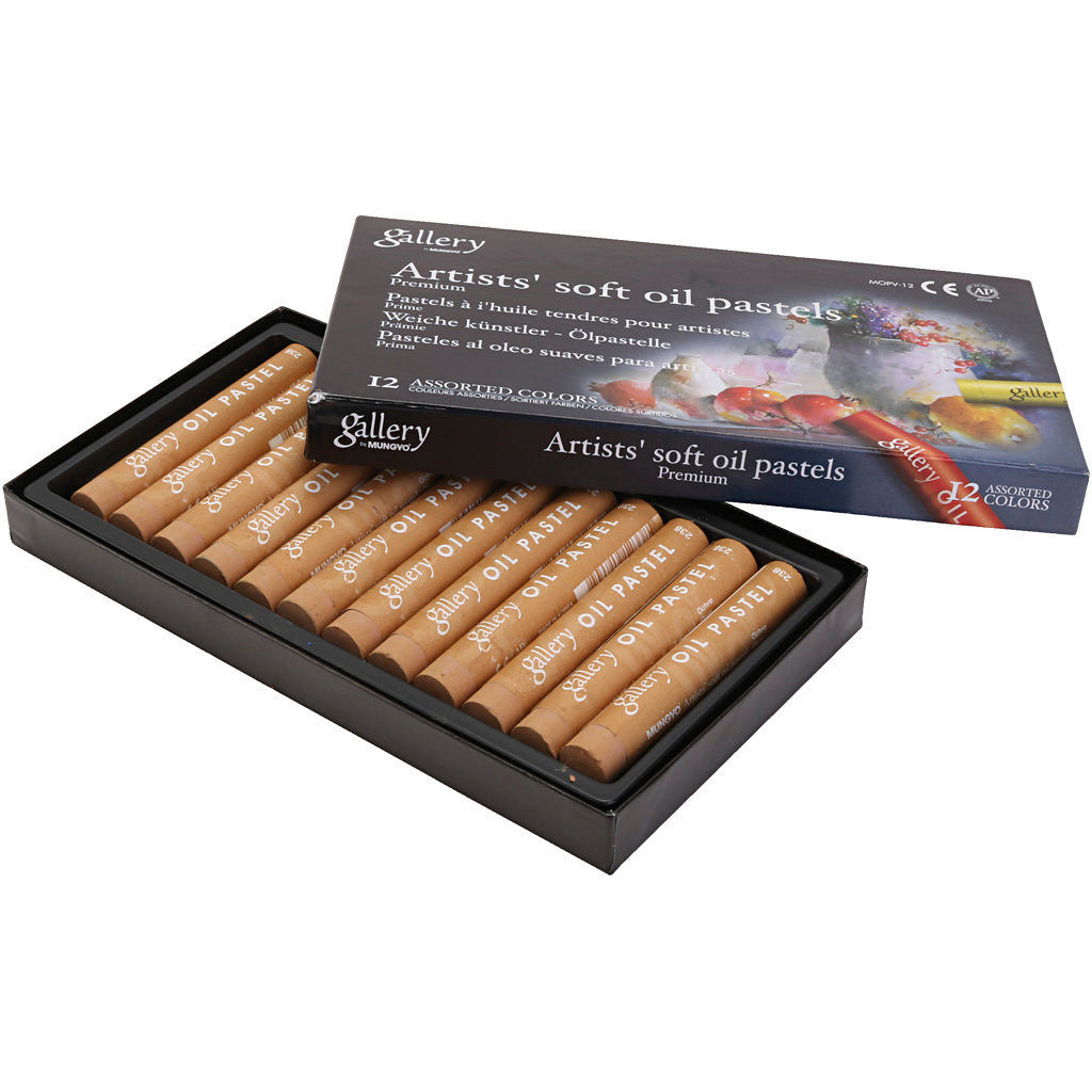 Gallery oil pastel, l: 7 cm, d 11 mm, thickness 11 mm, ochre, 12 pieces in a box