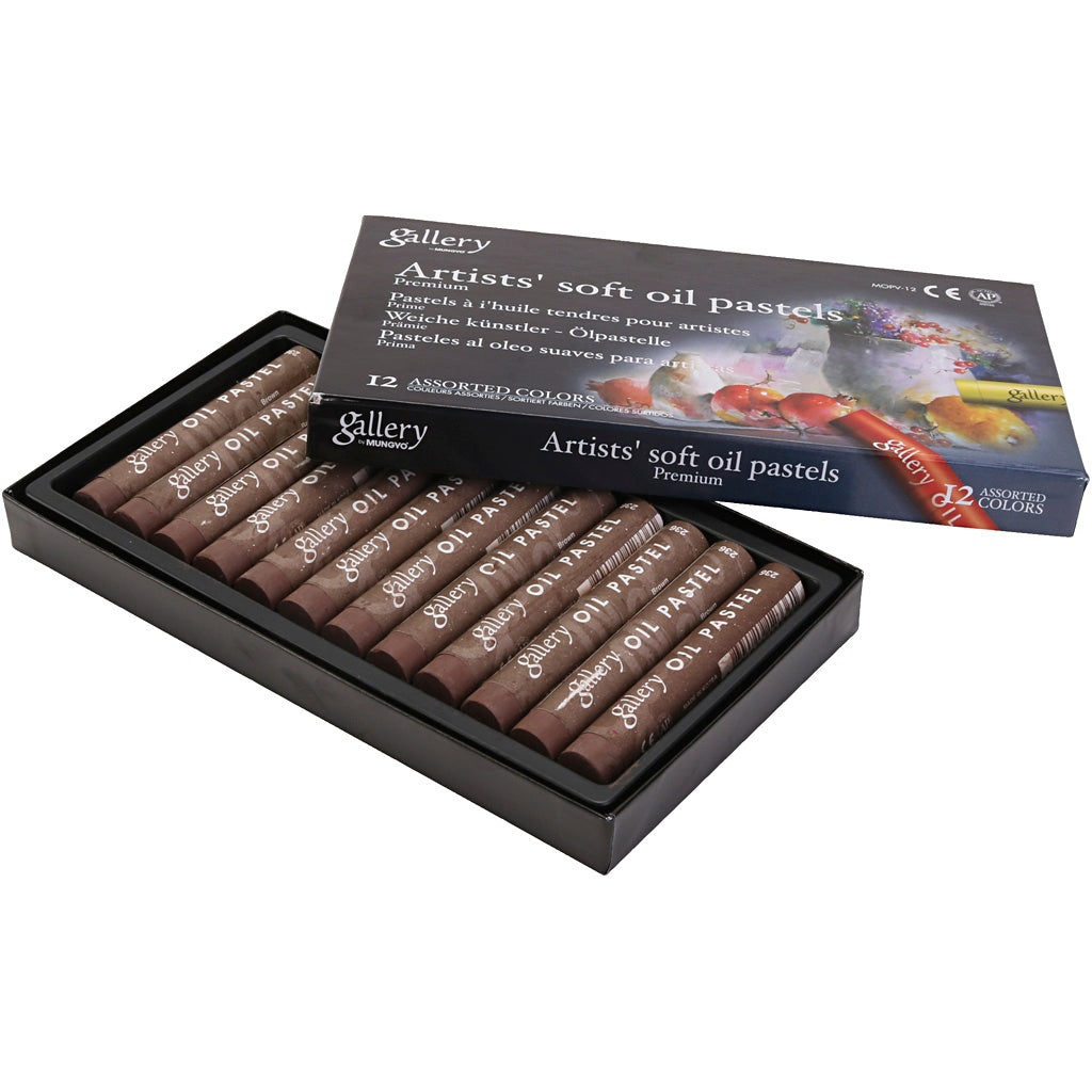 Gallery oil pastel, l: 7 cm, d 11 mm, thickness 11 mm, brown, 12 pieces in a box