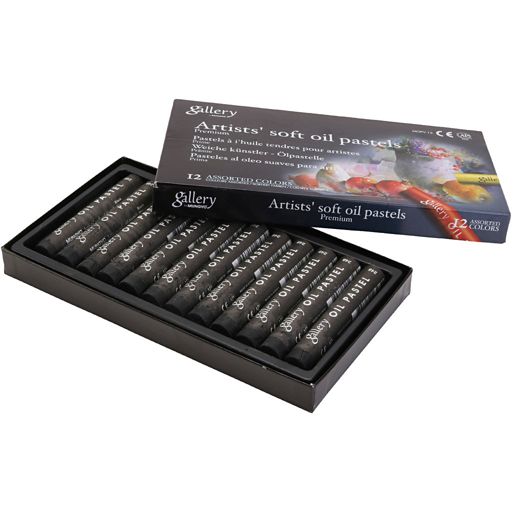 Gallery oil pastel, l: 7 cm, d 11 mm, thickness 11 mm, black, 12 pieces in a box