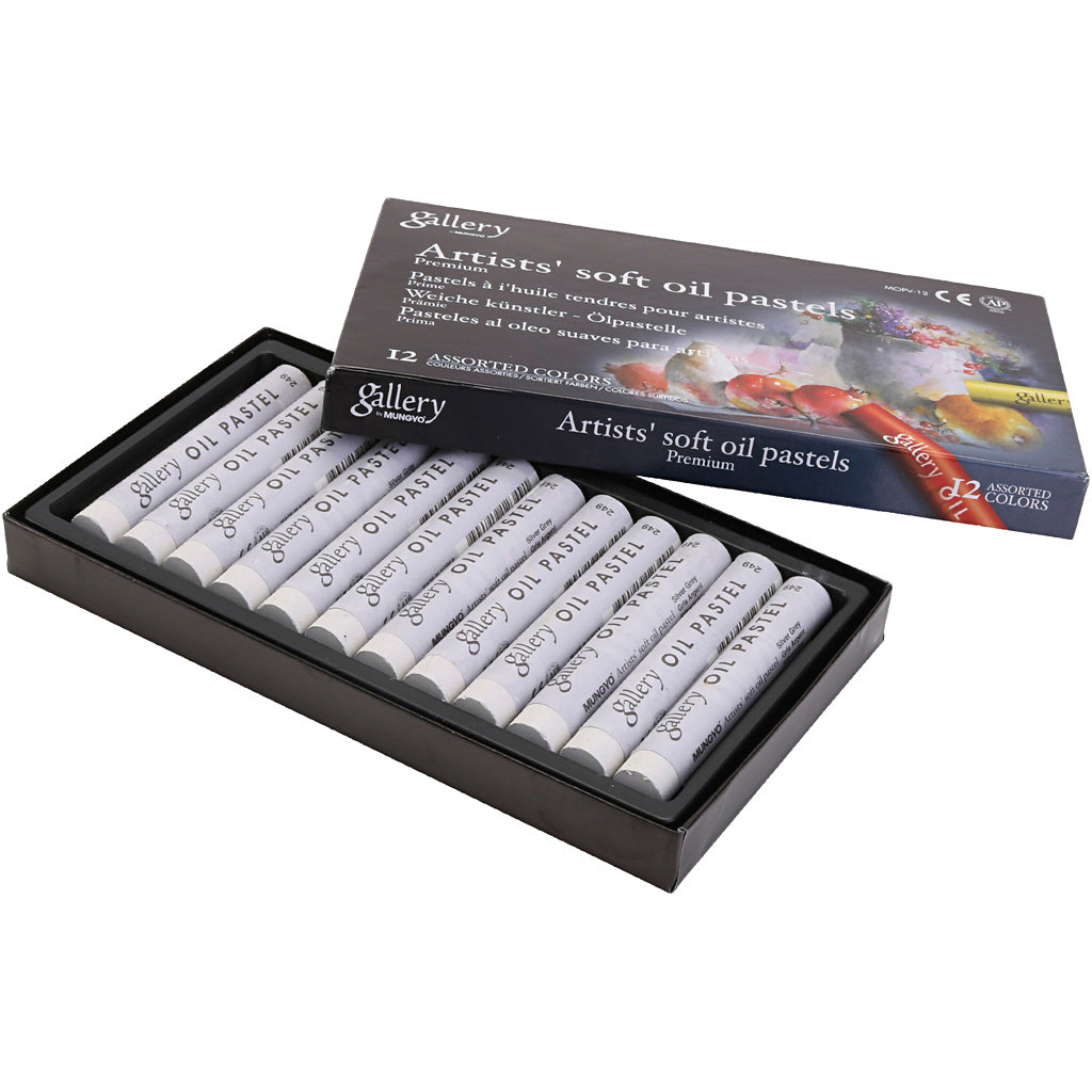 Gallery oil pastel, l: 7 cm, d 11 mm, thickness 11 mm, grey metal, 12 pieces in a box