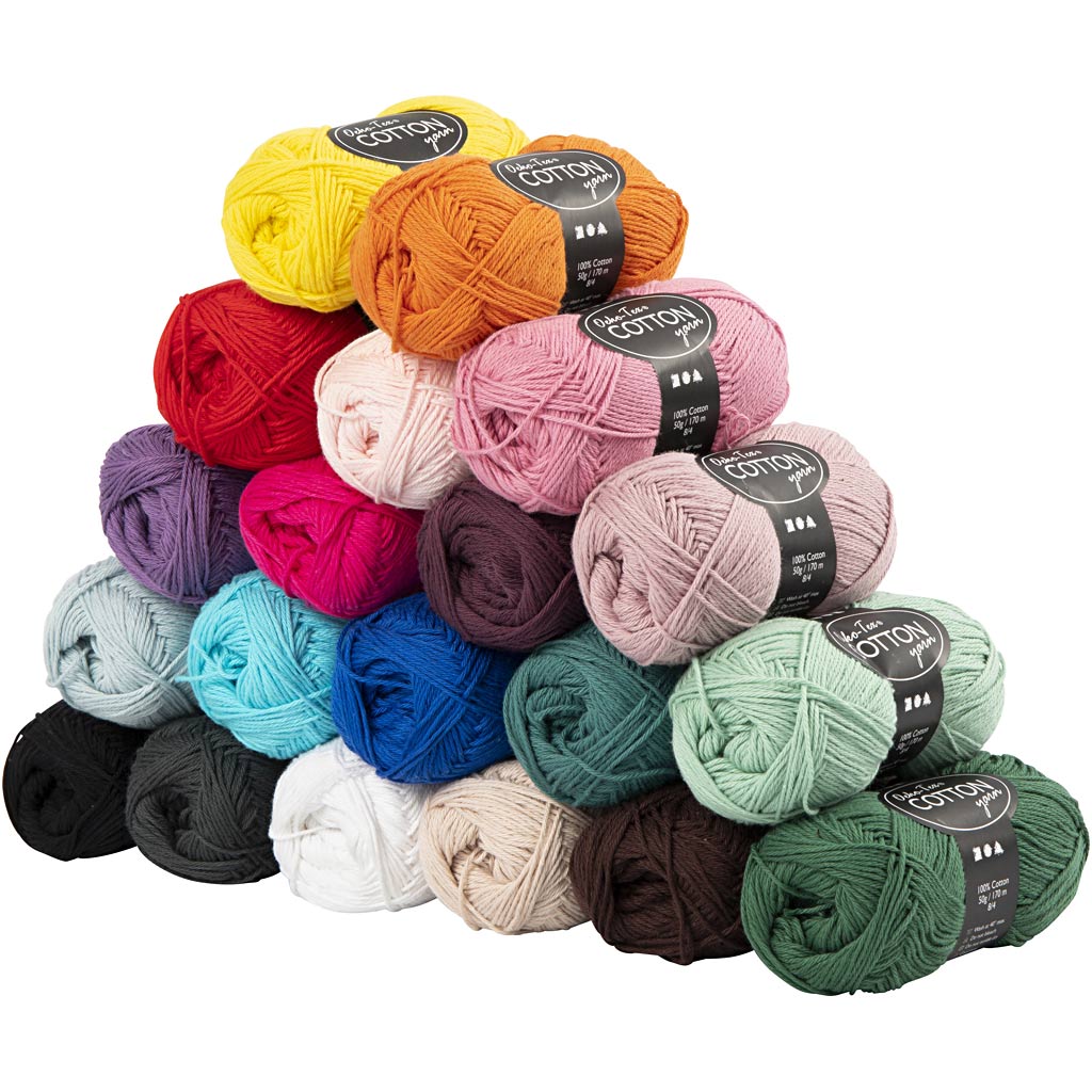Creativ company cotton yarn, size 8 4, length 170 m, contents may vary, various colours, 20x50 gr 1 box