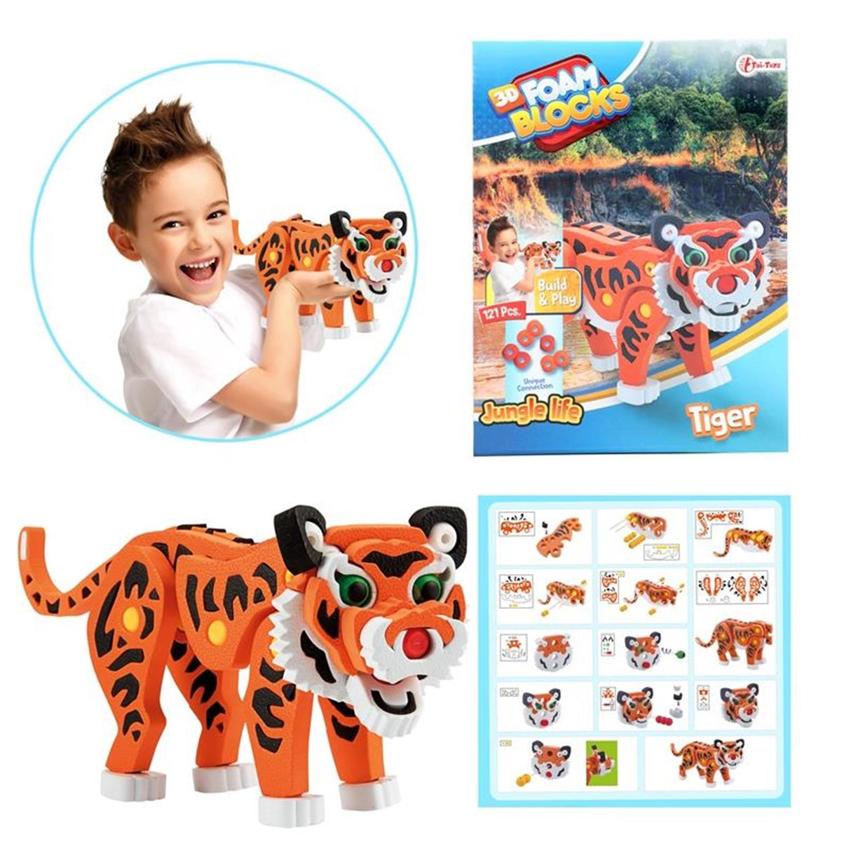 Toi-toys 3D-Puzzle Tiger Junior 31,5 cm Schaumstoff orange 121-teilig