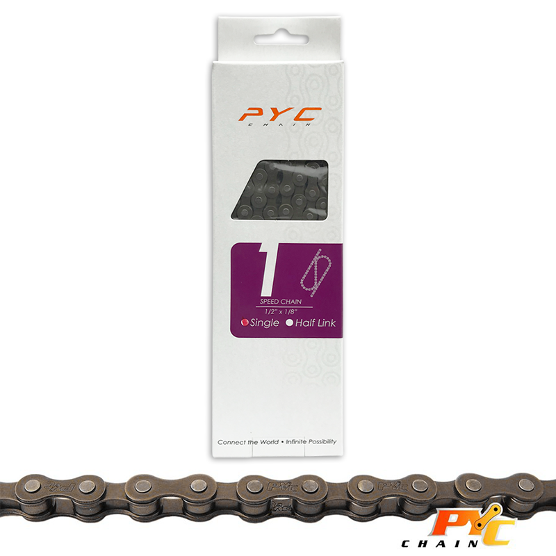 PYC Single Speed Bicycle Chain - 114 links, 1 2 x 1 8 inch, city bike, including connector link