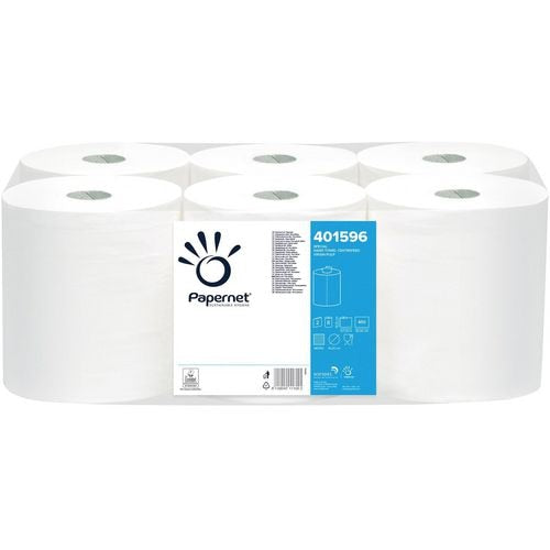 Handdoekrol papernet 401596 gerecycleerd papier 2-laags wit pak 6 stuks