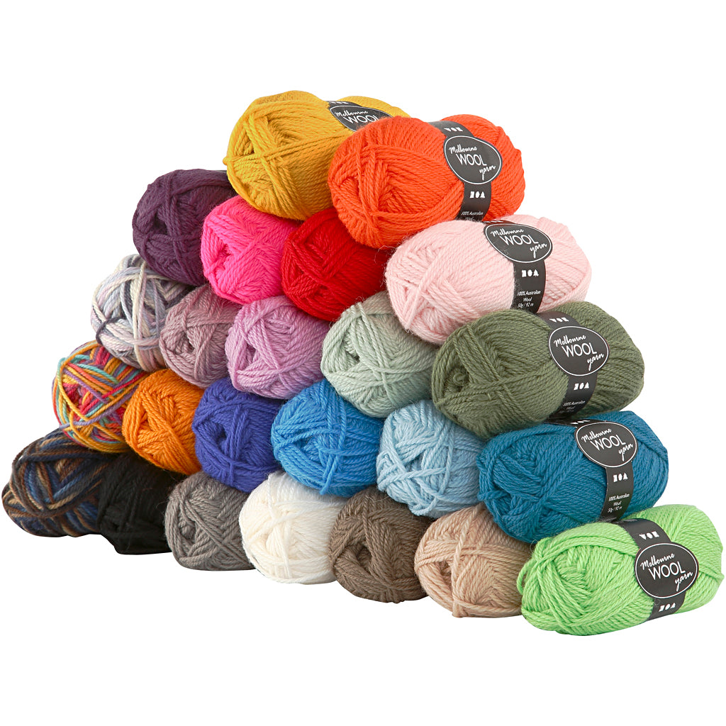 Creativ company melbourne wool yarn, l: 92 m, 24x50 gr 1 box