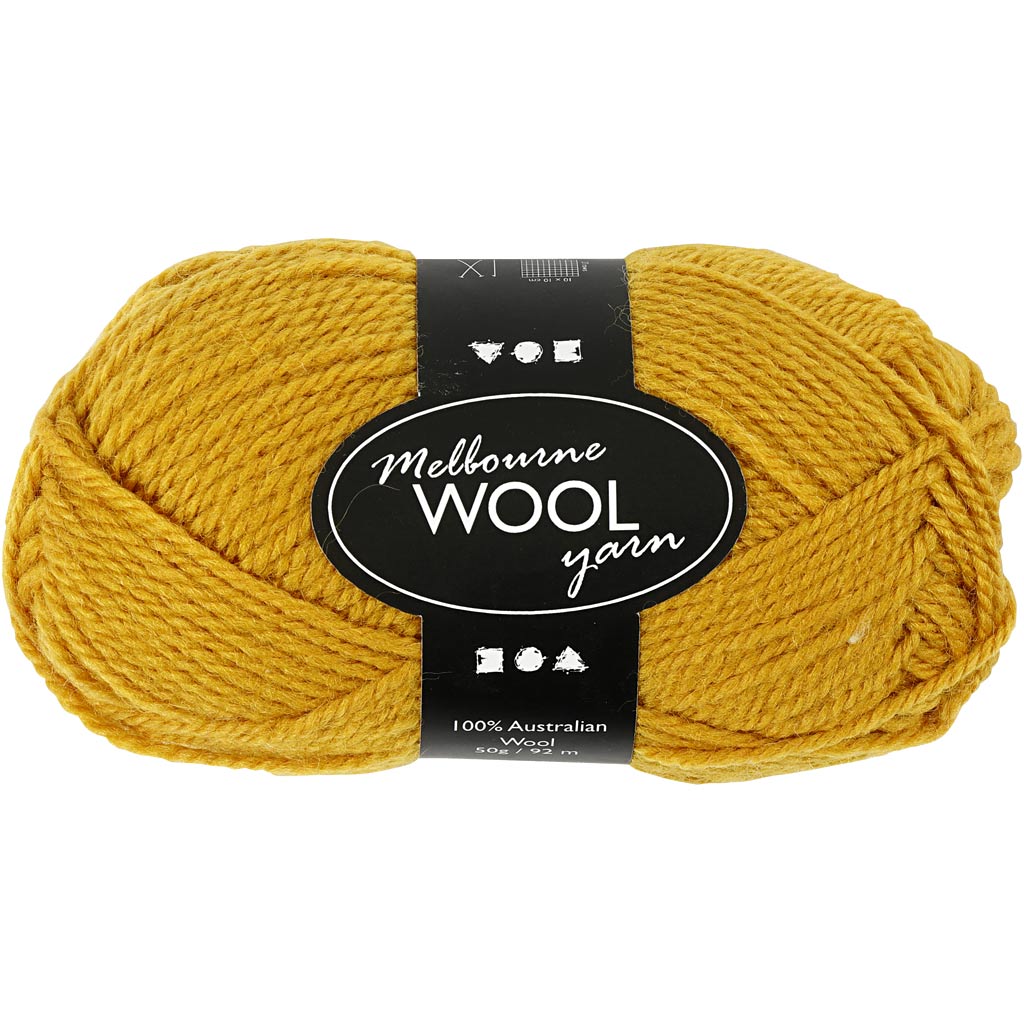 Creativ Company Melbourne wool yarn, length 92 m, dark yellow, 50 g, 1 ball