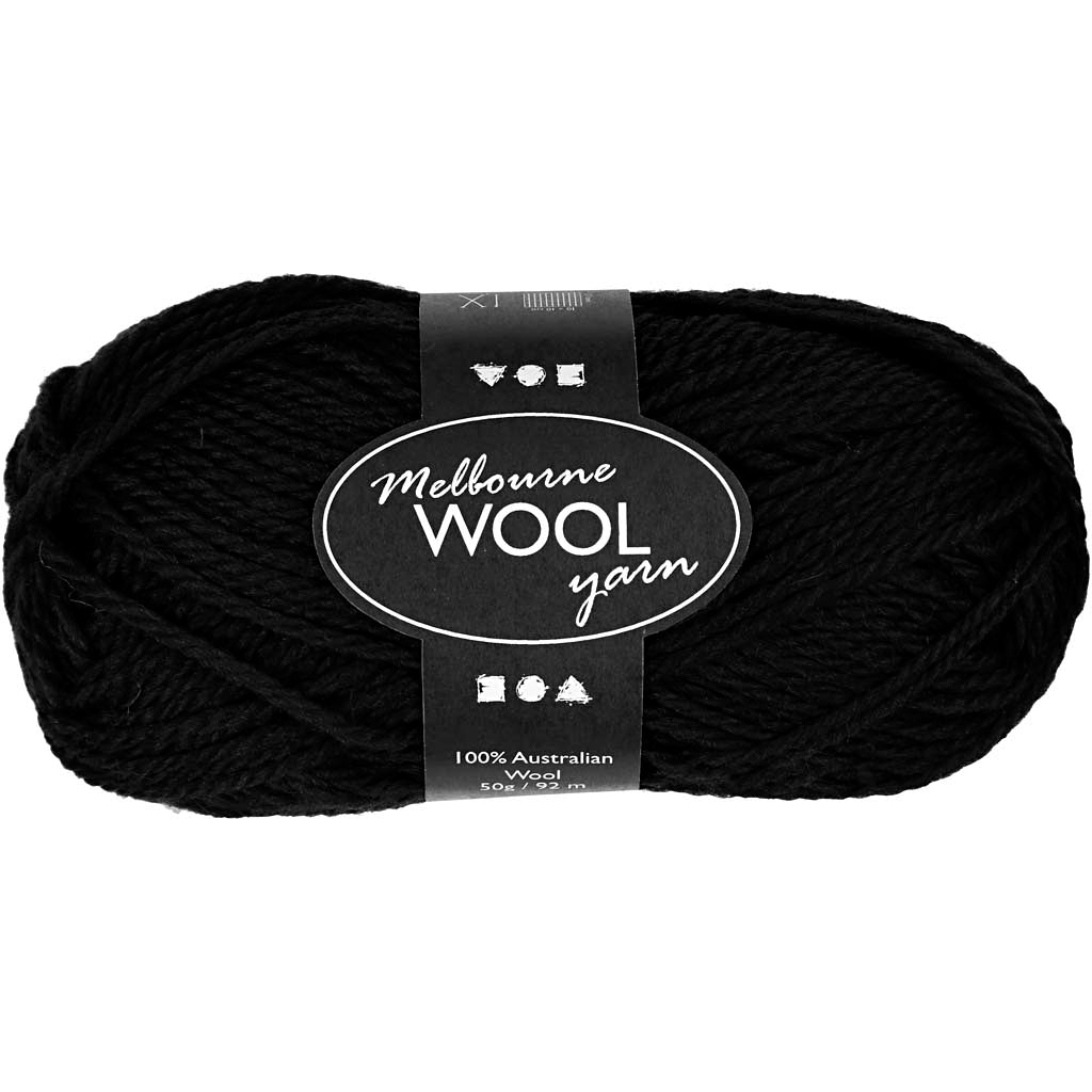 Creativ Company Melbourne wool yarn, length 92 m, black, 50 g, 1 ball