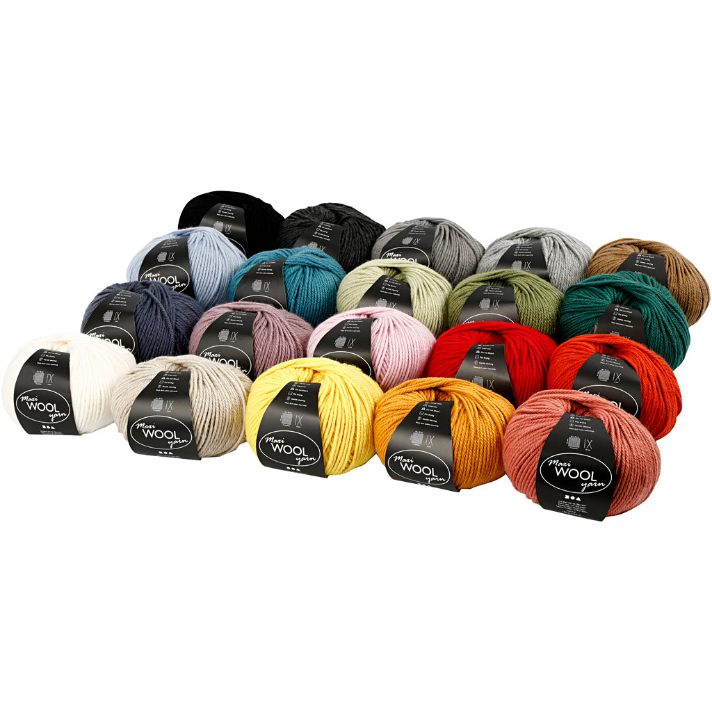 Creativ company wool yarn, length 125 m, various colors, 20x100 gr, 1 box