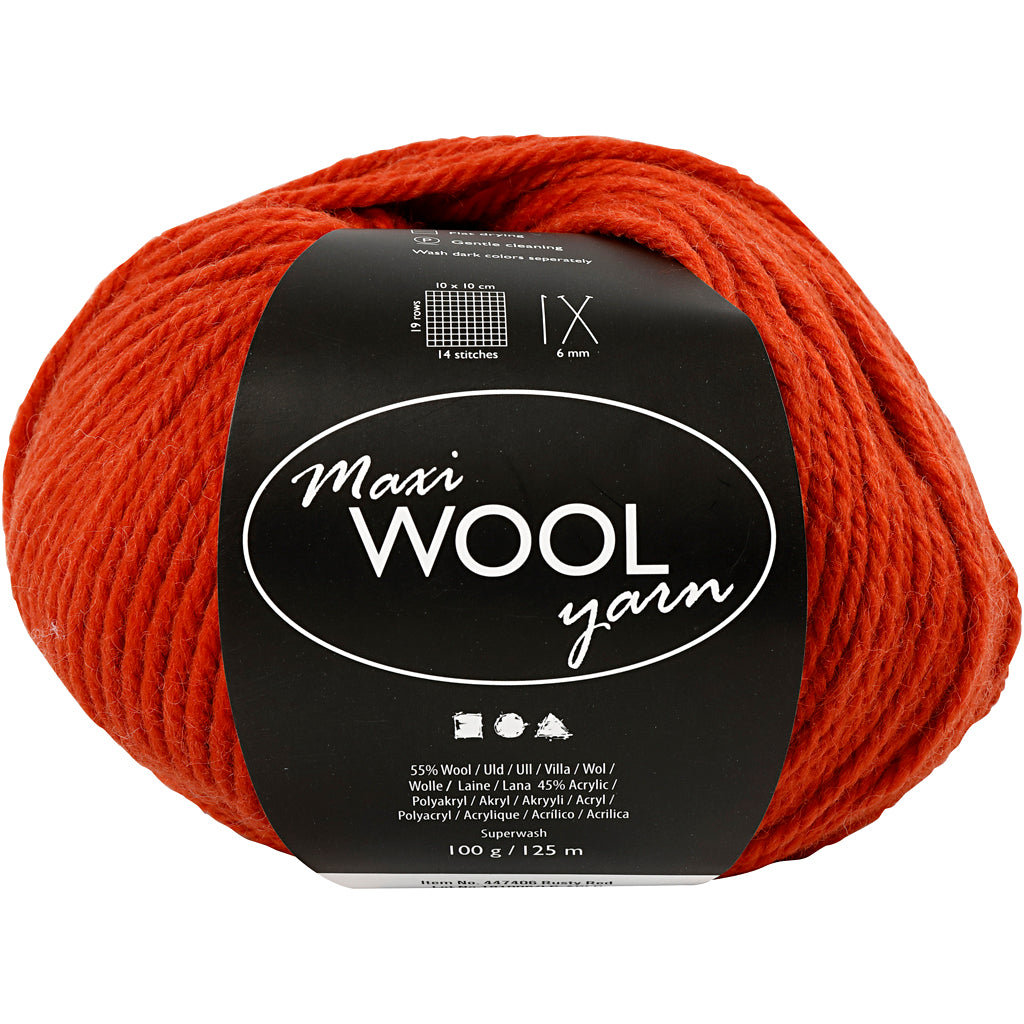 Creativ company wool yarn, l: 125 m, rust red, 100 gr 1 ball
