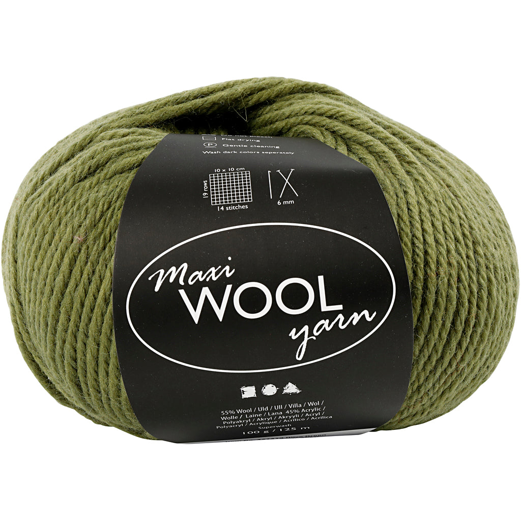Creativ company wool yarn, length 125 m, olive green, 100 g, 1 ball